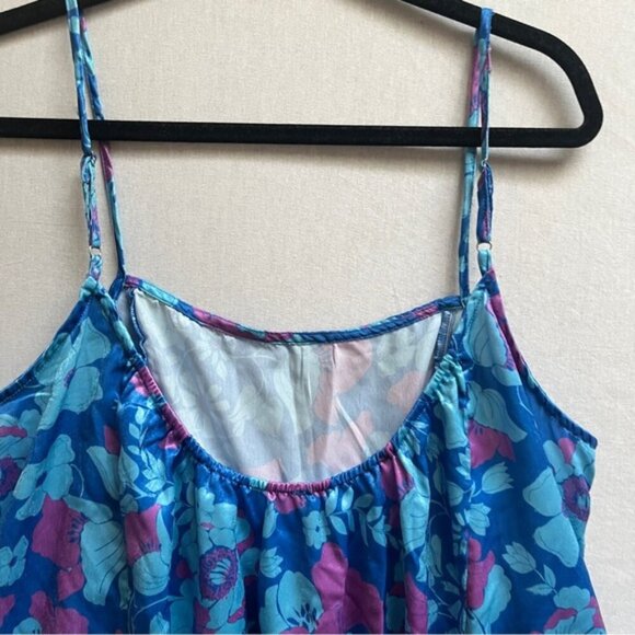 Free People Far Out Cami Tunic Top Blue Floral Beach Festival Boho Sz M - Picture 9 of 13